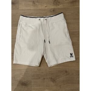 Psycho Bunny Wilkes Cotton Sweat Shorts Men’s Small White With Black Bunny Logo
